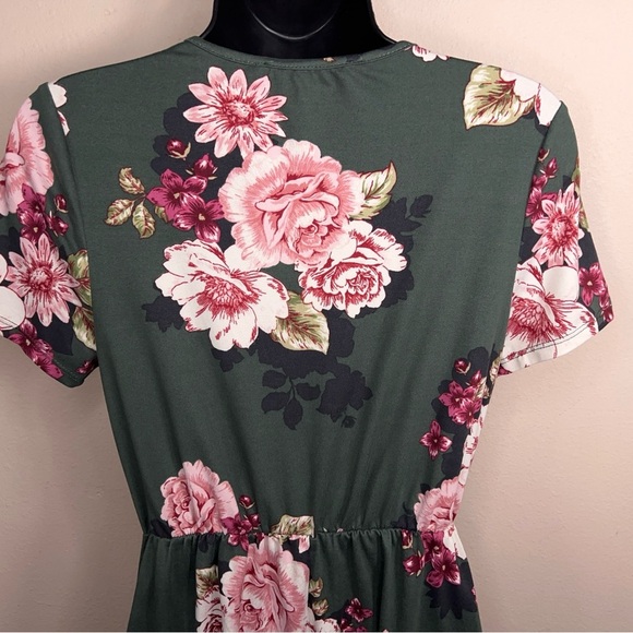Small Love Fast Live Hard Dress Short Sleeve Green Floral Print Stretch - Picture 8 of 13